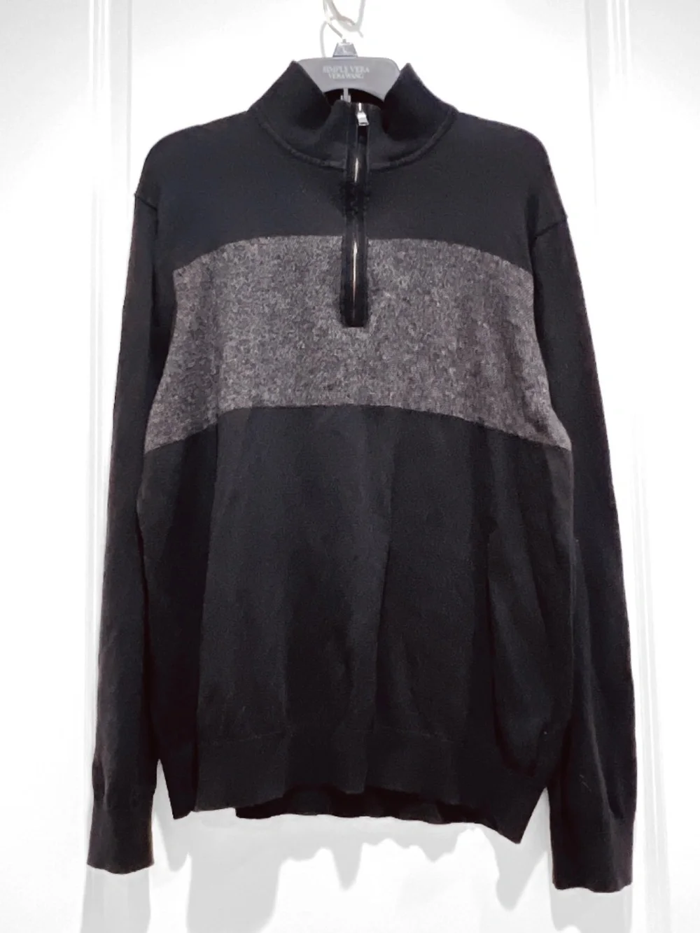 Banana Republic Men XL Black Gray Pima Cotton Cashmere 1/4 Zip Pullover Sweater